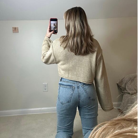 Zara: Tan Knit Cropped Sweater - Picture 2 of 6